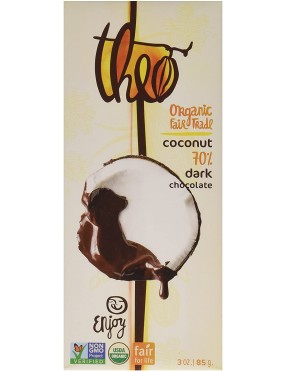 Theo Chocolate Organic Dark Chocolate With Toasted Coconut Bar (12 Pack)